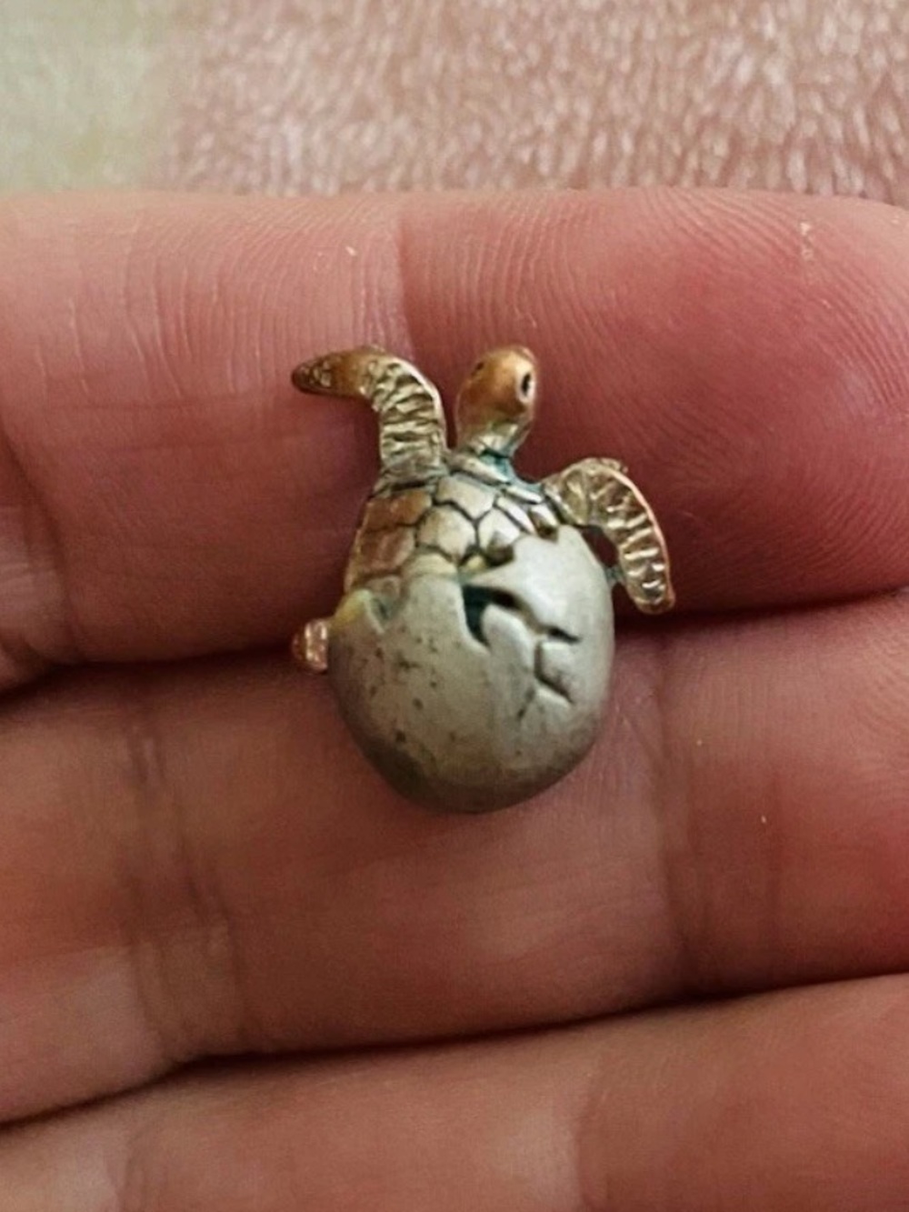 Sterling Silver Pendant Baby Sea Turtle Hatching Cracked Egg Charm Miniature